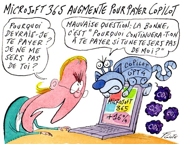 Dessin: Microsoft 365 : hausse des tarifs pour faire payer l’IA, mais pour quel ROI ?
